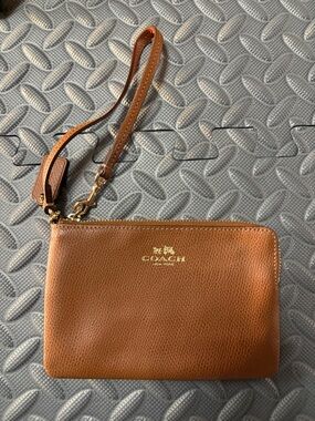 Coach Leather Wristlet with Gold Logo